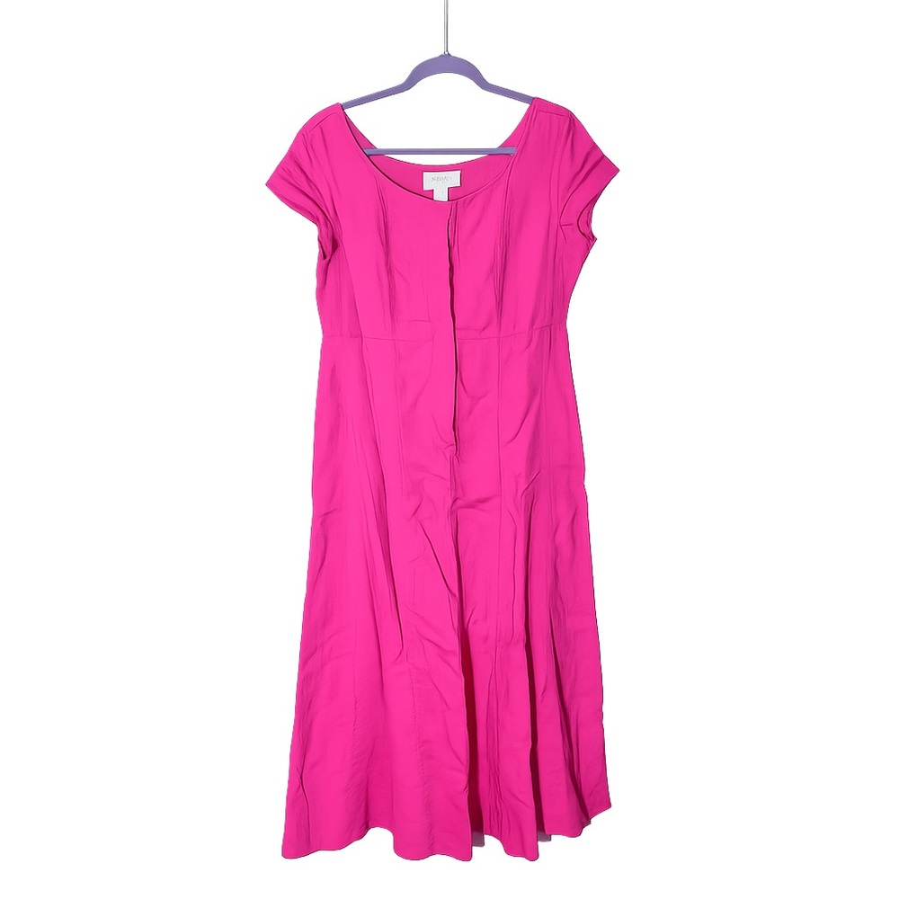 Chadwicks 100% Linen Fuchsia Pink Midi Dress 12 Fit Flare Cottagecore